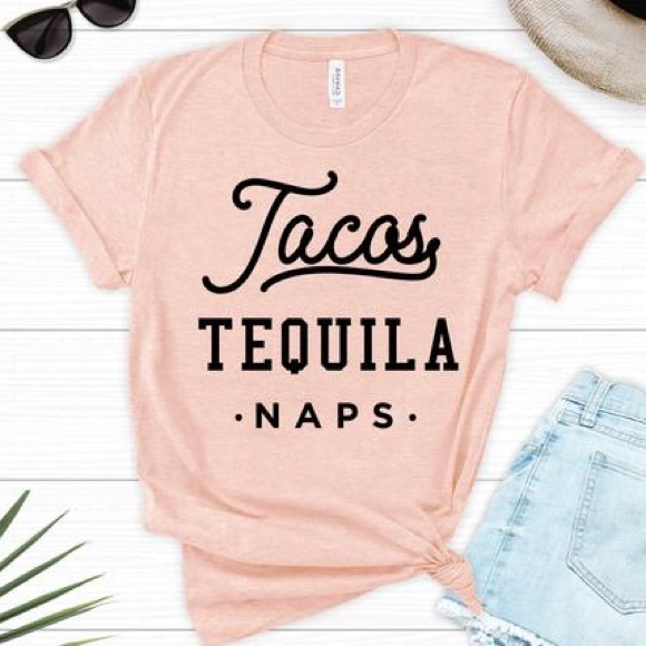 Plum Creek Boutique Tops - 👚 Tacos Tequila Peach TShirt NEW Sz XS - 3X